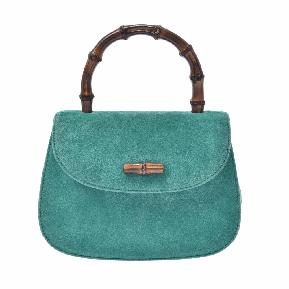 GUCCI Bamboo 2way Bag Green Suede Handbag